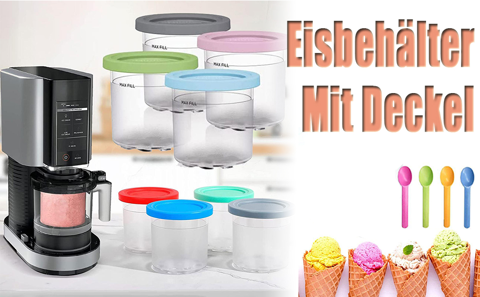Eisbehälter Mit Deckel, Eiscreme Behälter für Ninja Creami EIS Pints Becher, Auslaufsichere