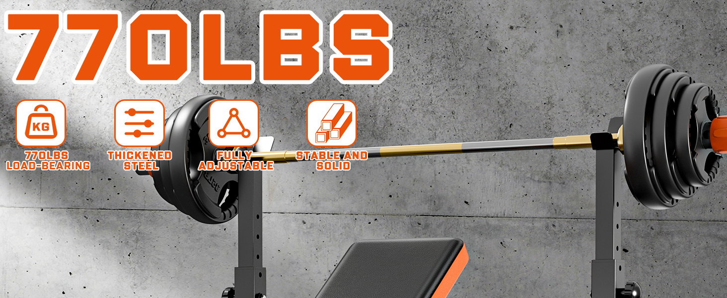 Fostoy 770lbs Weight Bench, Bench Press Rack with Squat