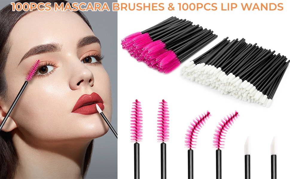 100PCS MASCARA BRUSHES & 100PCS LIP WANDS Lip Applicators Disposable Lipgloss Lip Brush Lipstick