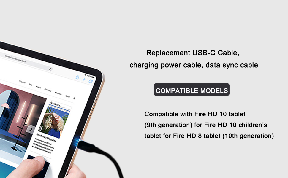 Adhiper Replacement USBC Cable Compatible for Fire Max 11 tablet/Fire