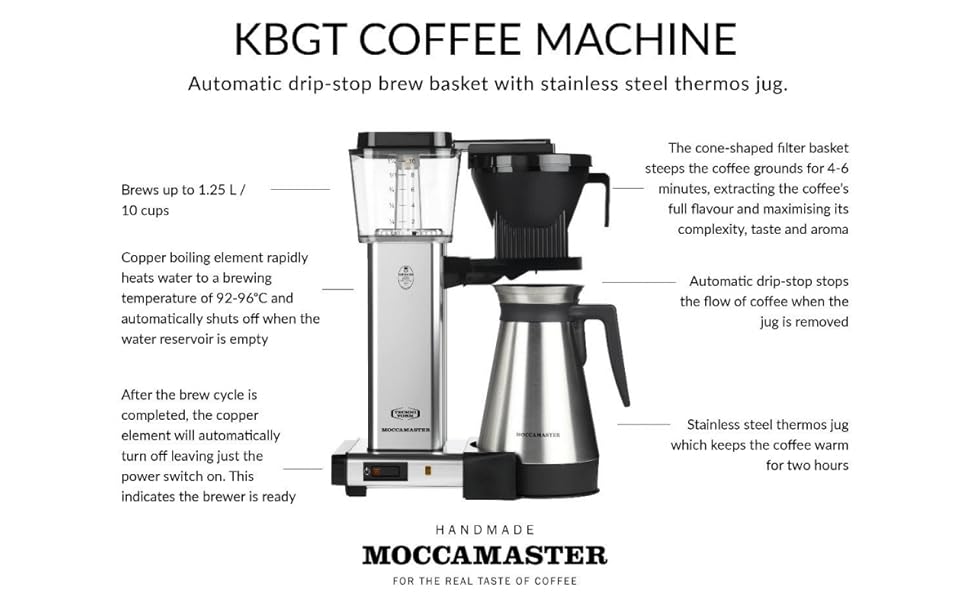 Moccamaster KBGT, Coffee Machine, Filter Coffee, Thermos, Red, UK Plug