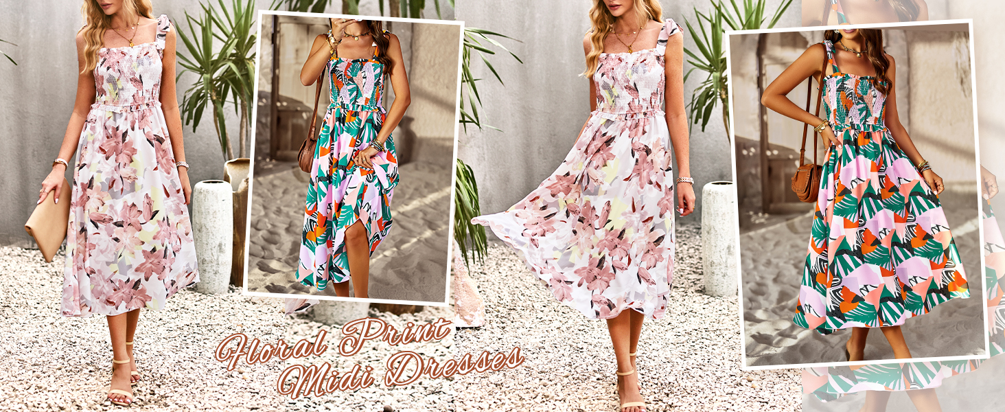 PRETTYGARDEN women cute high waist with ruffle bohemian mid-length dress for spring summer