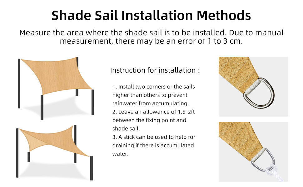 10ft×10ft Sun Shade Sail, Outdoor Rectangle Sun Sail Shade with 4 Ropes