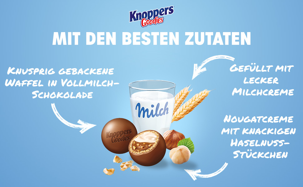 Mit den besten Zutaten: Knusprige Waffel, leckere Milch- und Nougatcreme mit Haselnuss-Stückchen