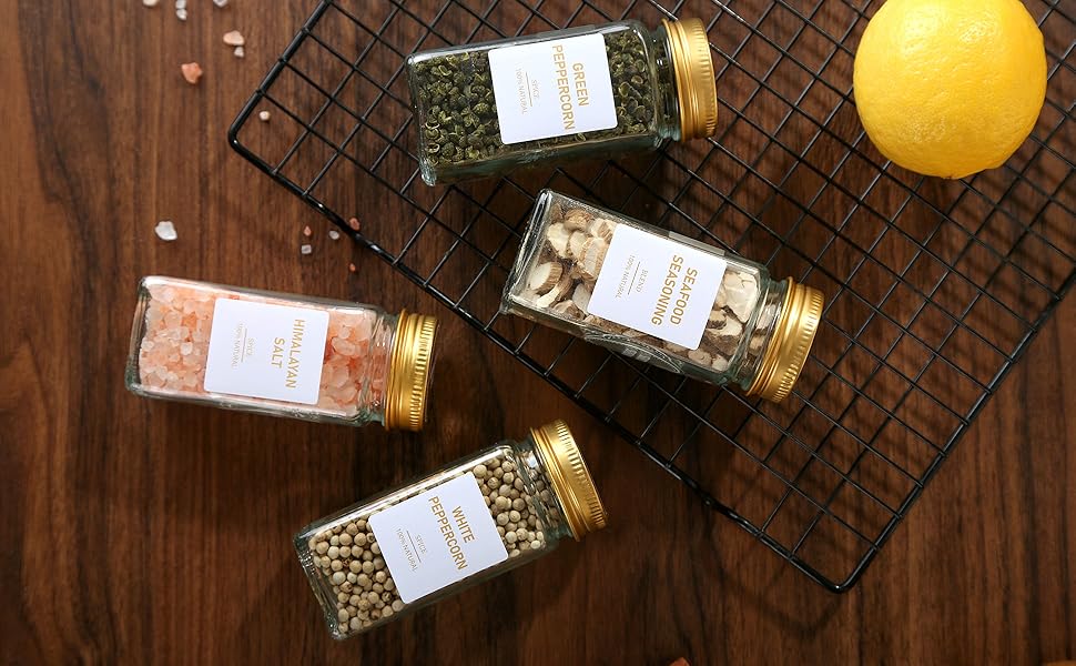 JARXSUN Glass Spice Jars with Label, 48 Pcs Spice Jars with