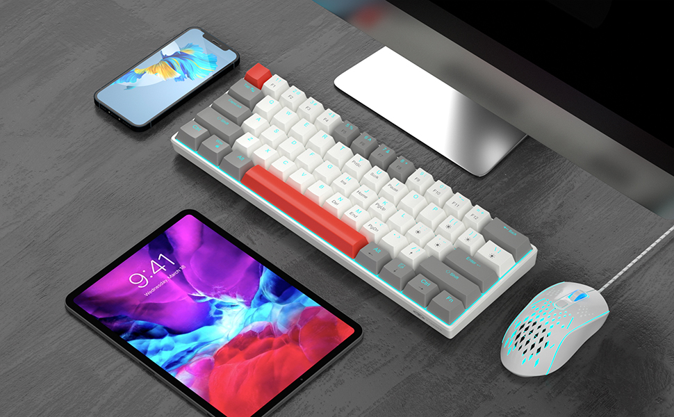 MageGee MKMini 60 Mechanical Gaming Keyboard, 61 Keys Compact Red