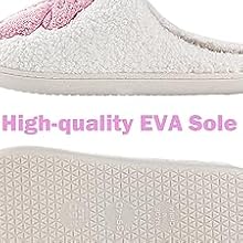 Text reads 'High-quality EVA Sole'. Close-up product shots of white footwear showing sole pattern and construction details.