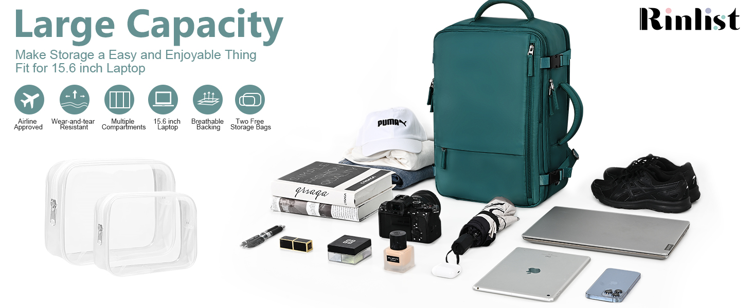 Rinlist peacock blue travel essentials backpack for men