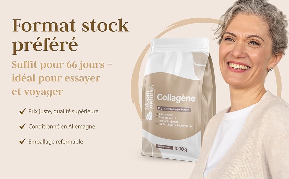 Le texte inclut « Format stock », « préféré », « beauté quotidienne » et « la routine ». Disposition marketing des produits de beauté avec liquide et éléments d'emballage dorés.