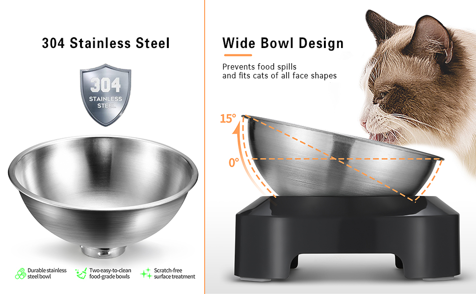 Cat Bowls Elevated Cat Food Bowls, Anti Vomiting Cat Bowl Set, Stainless Steel Cat