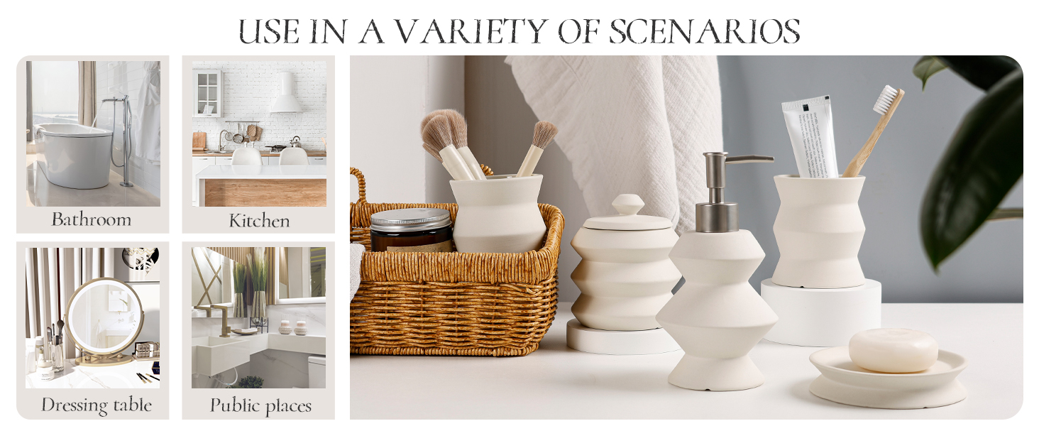 Bathroom Accessory Set 5PCS, Beige Ceramic Bathroom