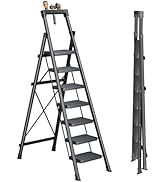 7 Step Stool with Tray Suport 660 lbs Capacity Foldable Step Ladder with Convenient Handgrip,Wide...
