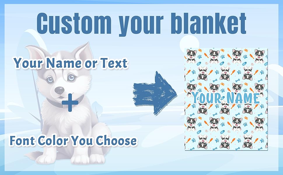 Personalized Name Husky Dog Blanket for Kids 30x40 Inches