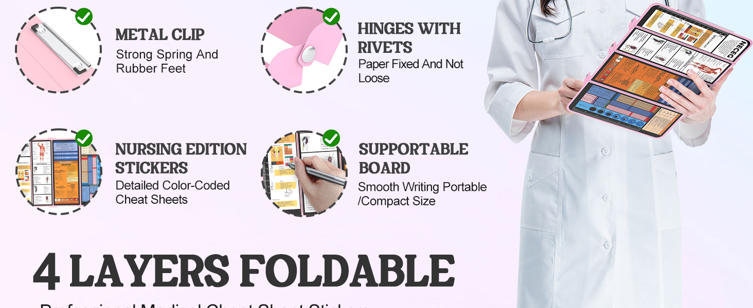 Nursing Clipboard Foldable-4 Layers Aluminum Folding Nurse Clipboard