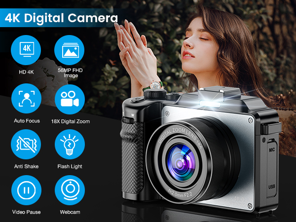  Go 64GB(ymt) GOGERLY 8K 64MP Camcorder Video Camera 18X Digital Zoom