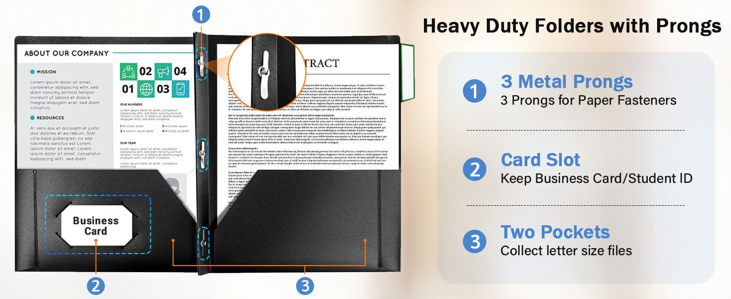 Nordun 12 Pack Plastic Folders with Pockets and Prongs