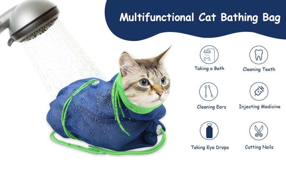Catcan Cat Bathing Bag, Breathable Mesh Cat Shower Bag Anti Scratch Adjustable Cat