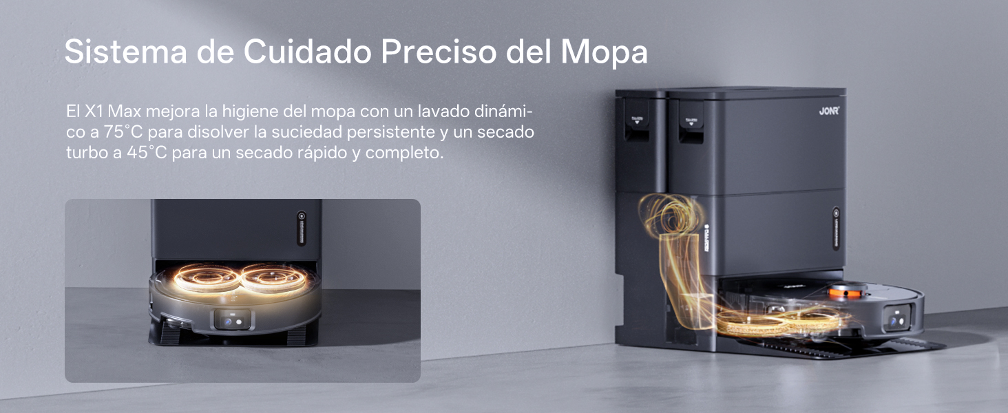 El texto dice «Sistema de Cuidado Preciso del Móvil». Se muestran varias vistas del sistema de cuidado o limpieza de un dispositivo móvil en diferentes configuraciones.