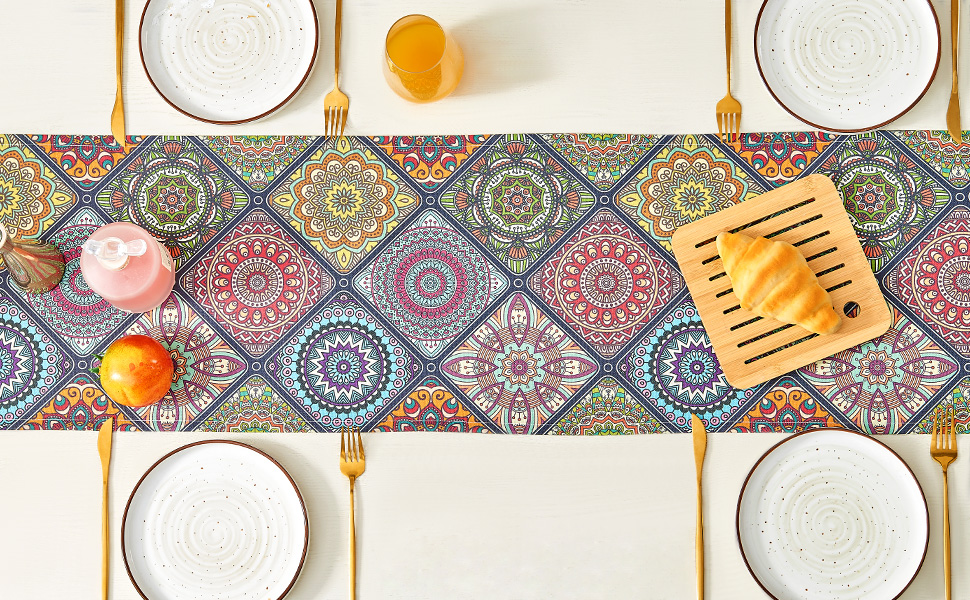 LilyCat Boho Bohemian Table Runner 90 inches Long, Vintage