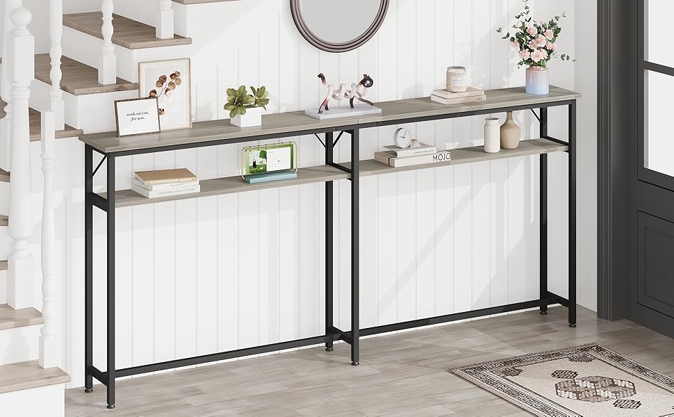 IDEALHOUSE Sofa Tables Narrow Long, 2 Tier Grey Console