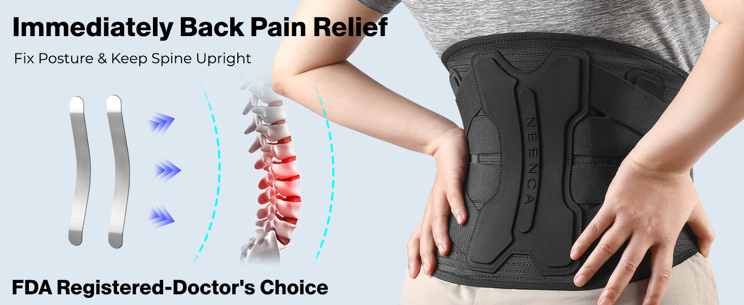NEENCA Back Brace for Lower Back Pain Relief with Bionic Support System, Lumbar Support Belt for Women&Men with Lumbar Pad, Breathable 3D Knit Fabric for Herniated Disc, Sciatica, Scoliosis... -Black 15