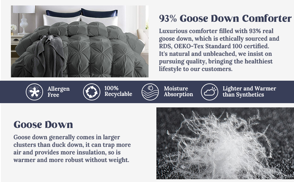 puredown Grey Goose Down Comforter Full/Queen Size, 800