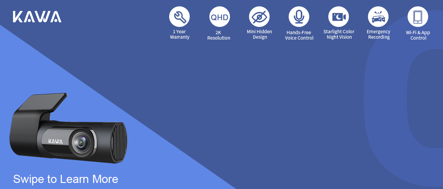 Dash Cam 2K, KAWA 360 Dash Camera for Cars 1440P with Starlight Color