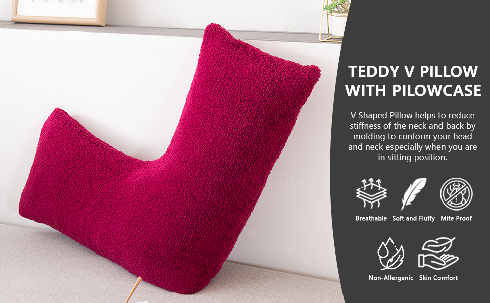 LSC Pregnancy V Pillow Teddy Fleece V Shaped Pillow with Pillowcase