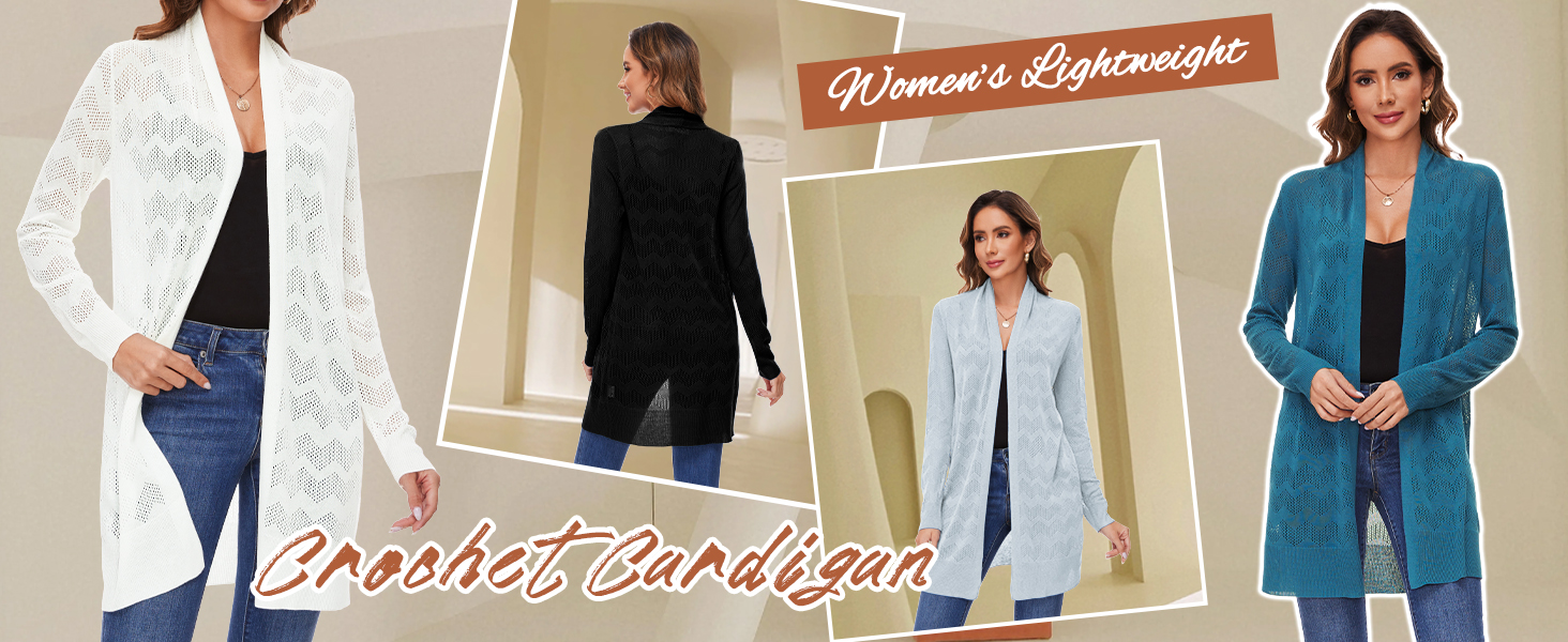 Women&#39;s Lightweight Hollow Out Wave Pattern Cardigan