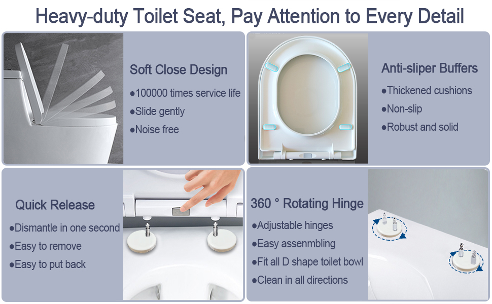 Toilet Seat Soft Close, Toilet Seats with Quick Release for Easy Clean