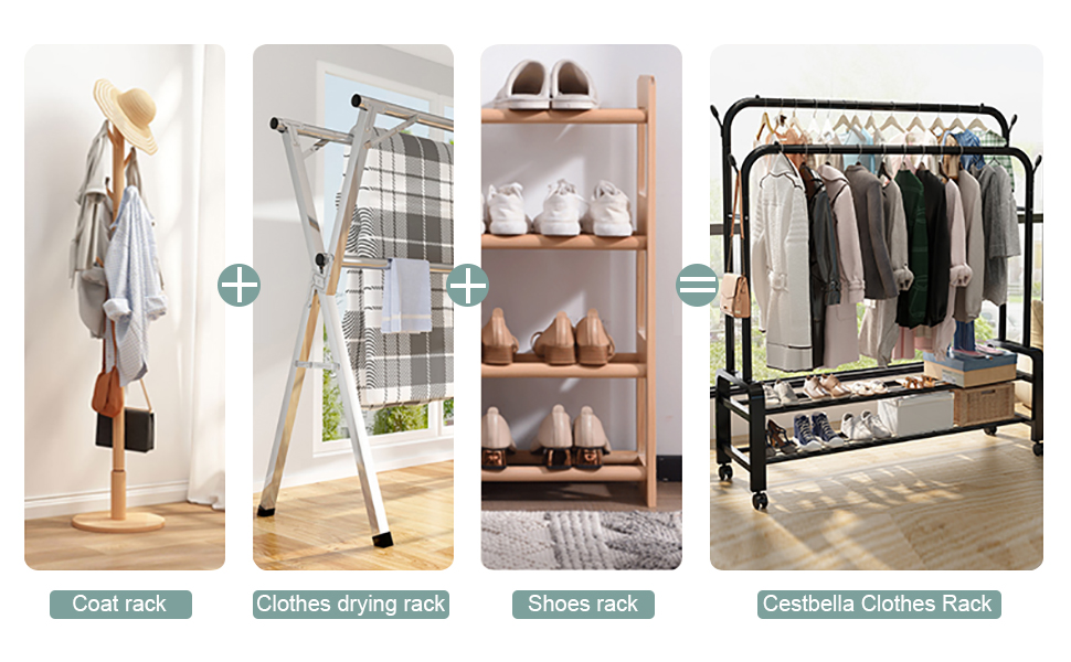 Clothes Rack Cloth Drying Stand Clothing Hanger Stand with 2 Clothes