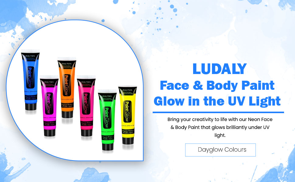 SPN-JGSP Bright Neon Festival Body Paint  Skin Safe UV Light Makeup Set