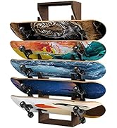 Gtouse Skateboard Rack Wall Mount, 6-Layer Wooden Skateboard Storage Rack, Skateboard Holder Disp...