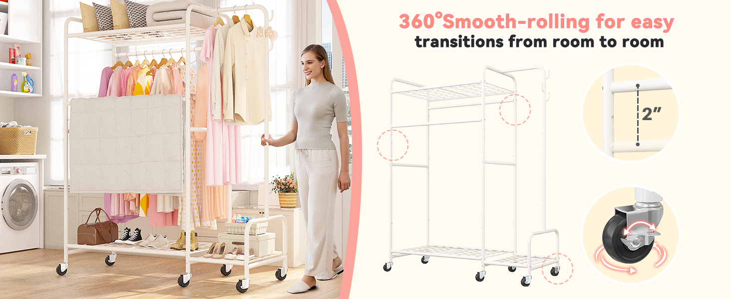 Raybee 53.1"W Clothes Rack with Coat Rack, 74"H Rolling