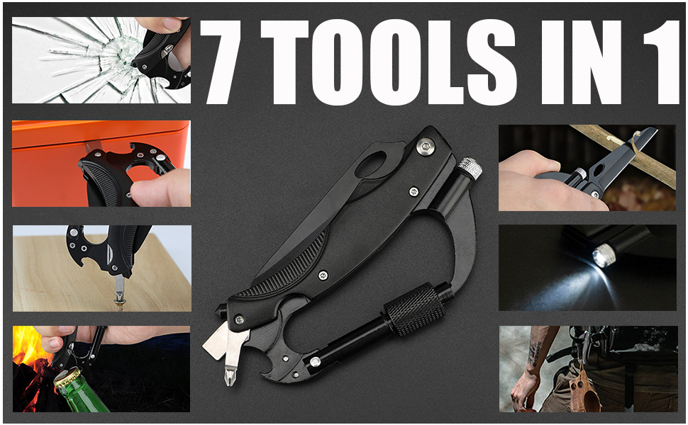 Foxmox Multitool Carabiner with Knife EDC Carabiners Keychain,LED