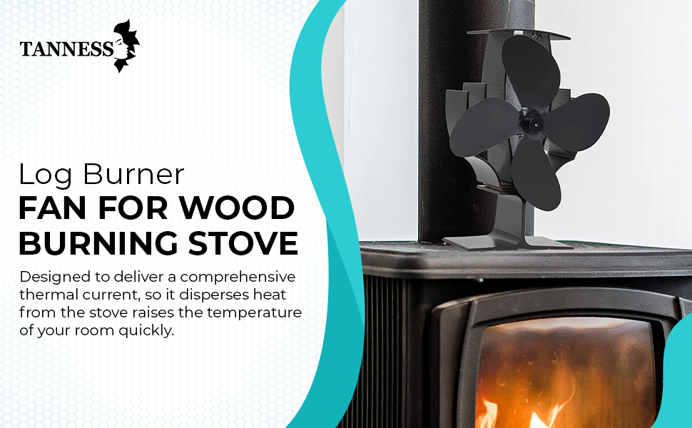 TANNESS 4 Blade Stove Fan Log Burner Fan for Wood Burning Stove