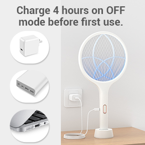 electric fly swatter racket rechargeable insect killer energy-saving white battery powered