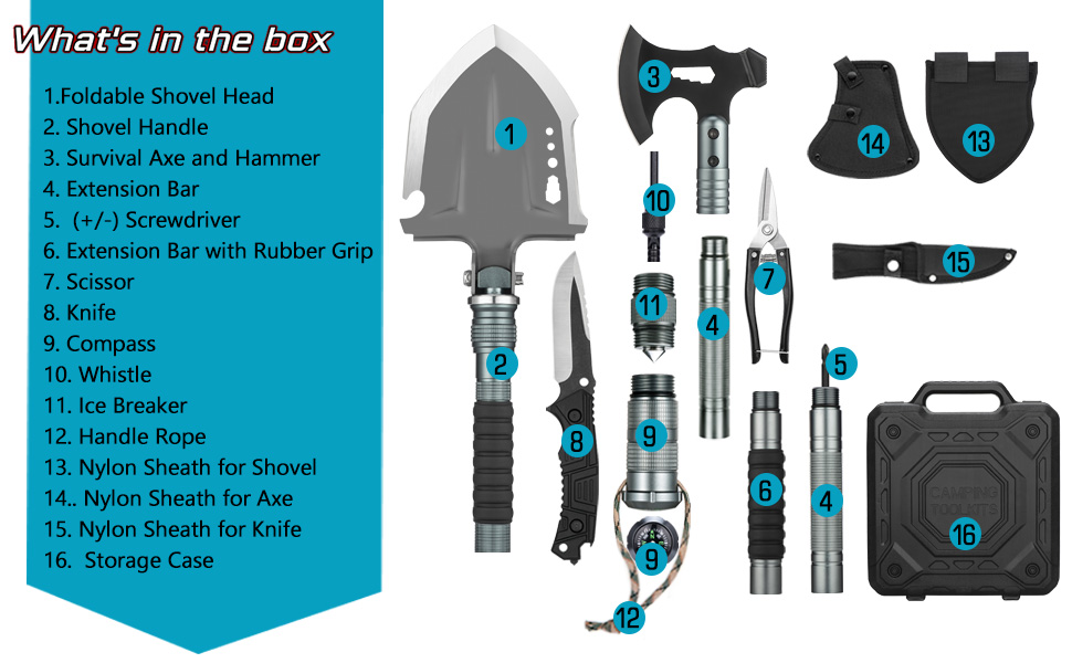 ZENHOSIT Survival Shovel with Axe Kit