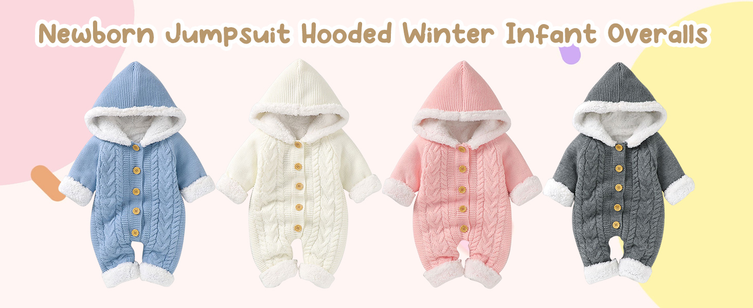 Newborn Baby Knit Jumpsuit With Hood