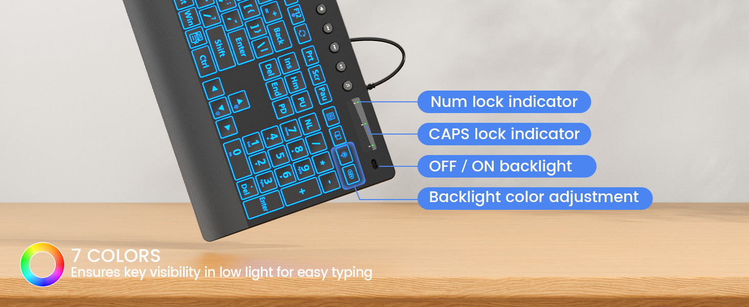 wired keyboard with 7 color backlit
