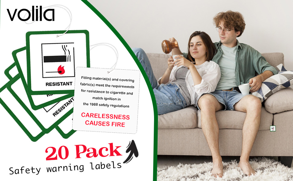 Furniture Upholstery DL7 Fire Safety Labels Green with String for