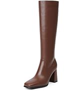 Amazon.com | Modatope Square Toe Knee High Boots for Women Black