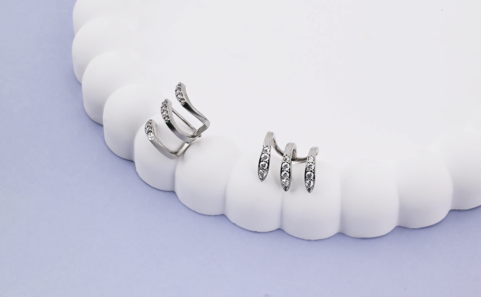 Amazon.com: Silver Triple Crawler Hoop Earrings for Women