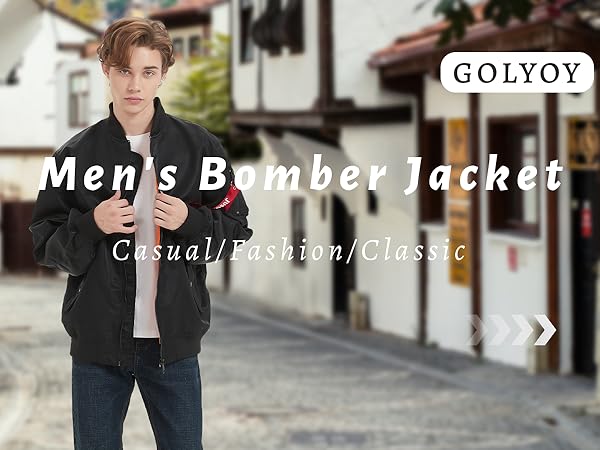 GOLYOY Bomber Jacket Men Casual Lightweight Jacket Fashion
