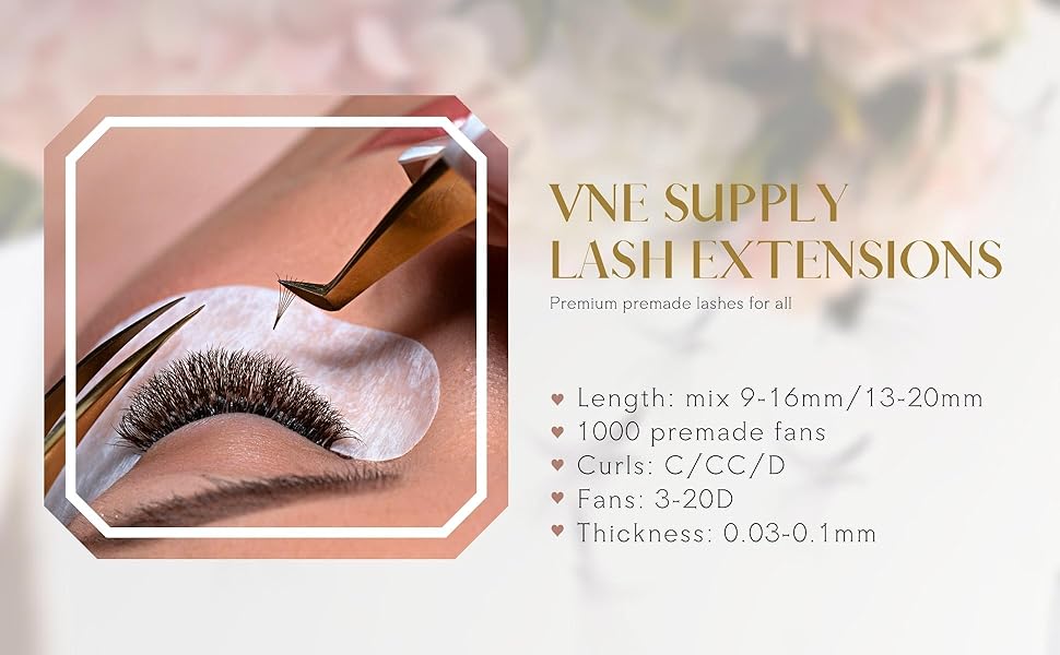 VNE Eyelashes 500 Fans Tray Volume Lash Extensions Mixed length Premade Fans