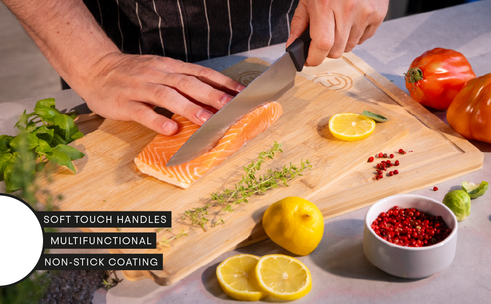 MasterChef Knife Set with Block, 5 Kitchen Knives with Sharp Stainless