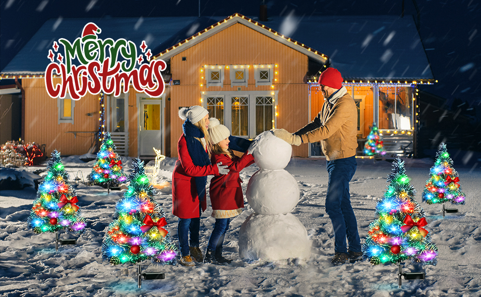 Solar Christmas Tree Lights Decorations Outside, 2 Pack