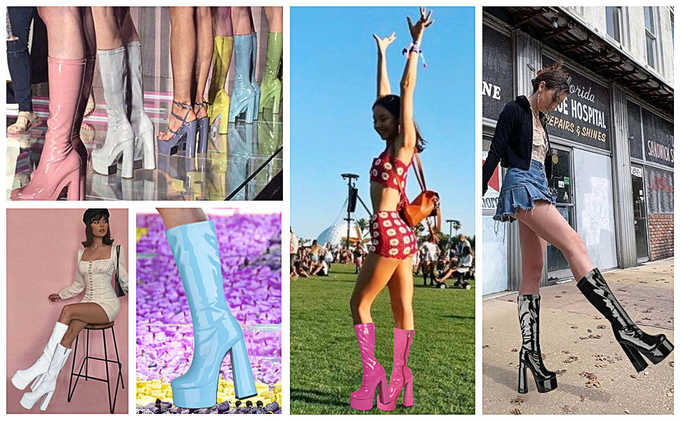 Chunky High Heel Platform GoGo Boots