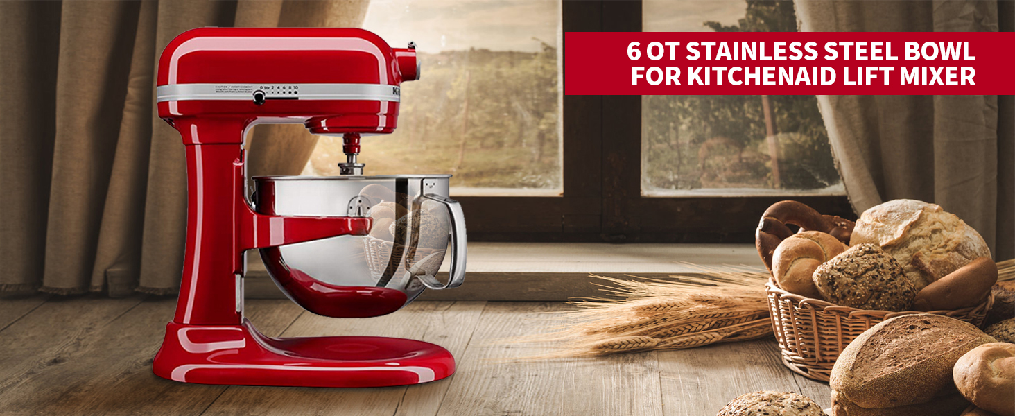6QT Stainless Steel Mixer Bowl Compatible with Kitchenaid
