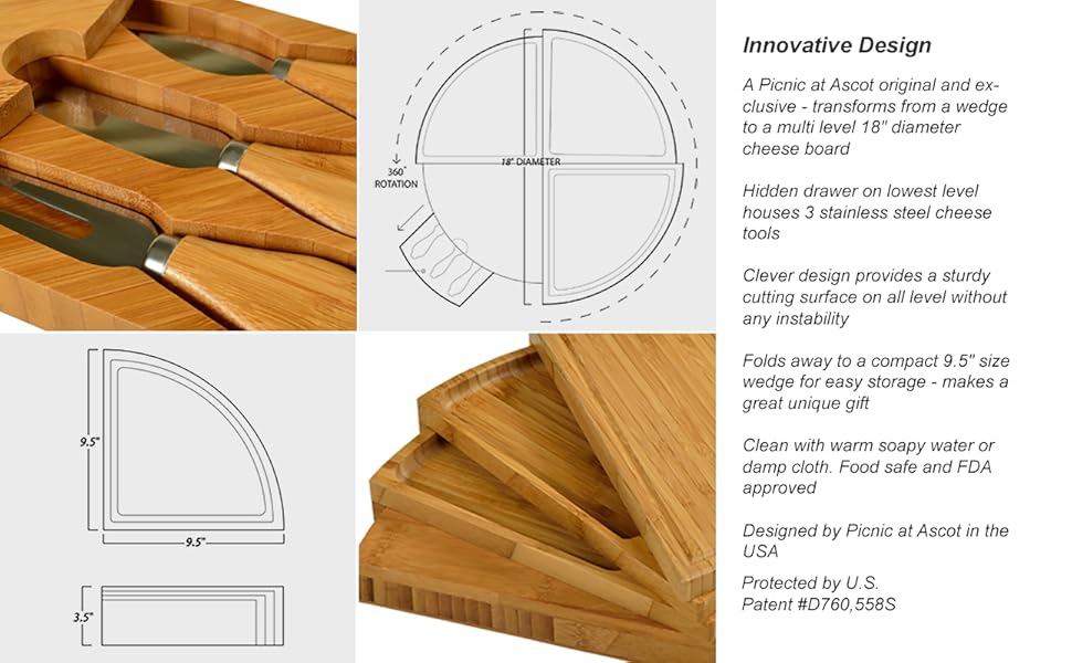 Bamboo Cheese Board Rotating Charcuterie Platter